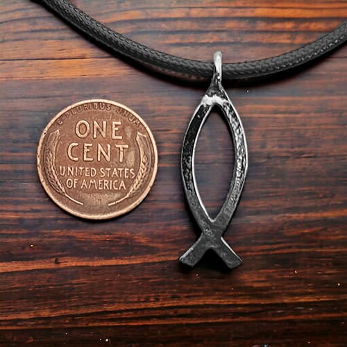 FORGIVEN JEWELRY Jesus Fish Large Ichthus Dark Metal Necklace3