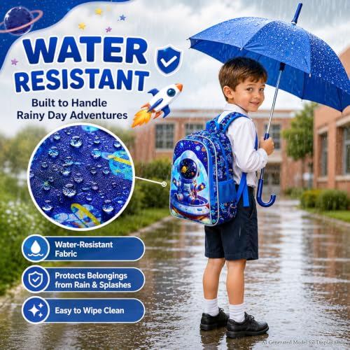 Image of 3Pcs Space Backpack for Boys, School Astronaut Bookbag with Lunch Box, 16 inch Kids Backpacks for Elementary Preschool Kindergarten (Blue)
