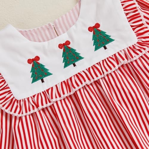 Newborn Baby Girl Christmas Outfit Tree Ruffle Long Sleeve Romper Jumpsuit Smocked Bubble Striped Clothes4