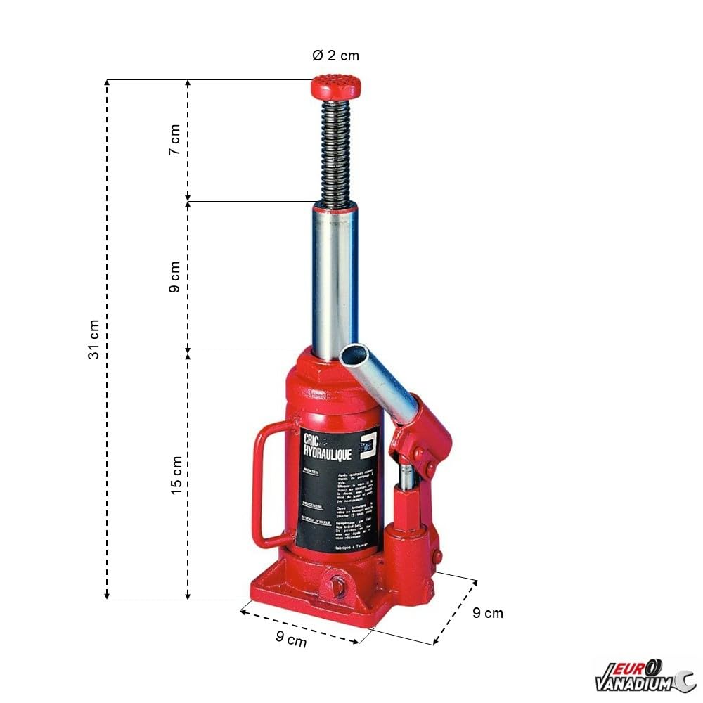 Cric Hydraulique Bouteille - Cric Voiture Compact et Puissant - Outil de Levage pour Auto, Bricolage et Atelier - 2 tonnes - Rouge