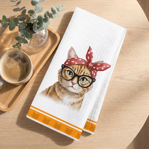 Image of Hanamiya Na 4 Pcs Funny Cat Kitchen Hand Towels 24x14 Inch, Cute Hand Towels for Home Kitchen Bathroom Farmhouse Decor, Cat Mom Lover Lady Gifts for Women Friend Grandma