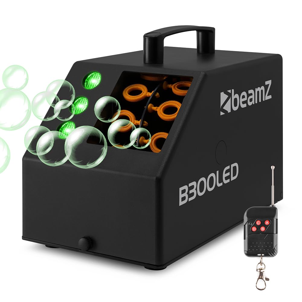beamzB300LED Compact Bubble Machine, Bubble Blower with Wireless Remote Control and LED Lights