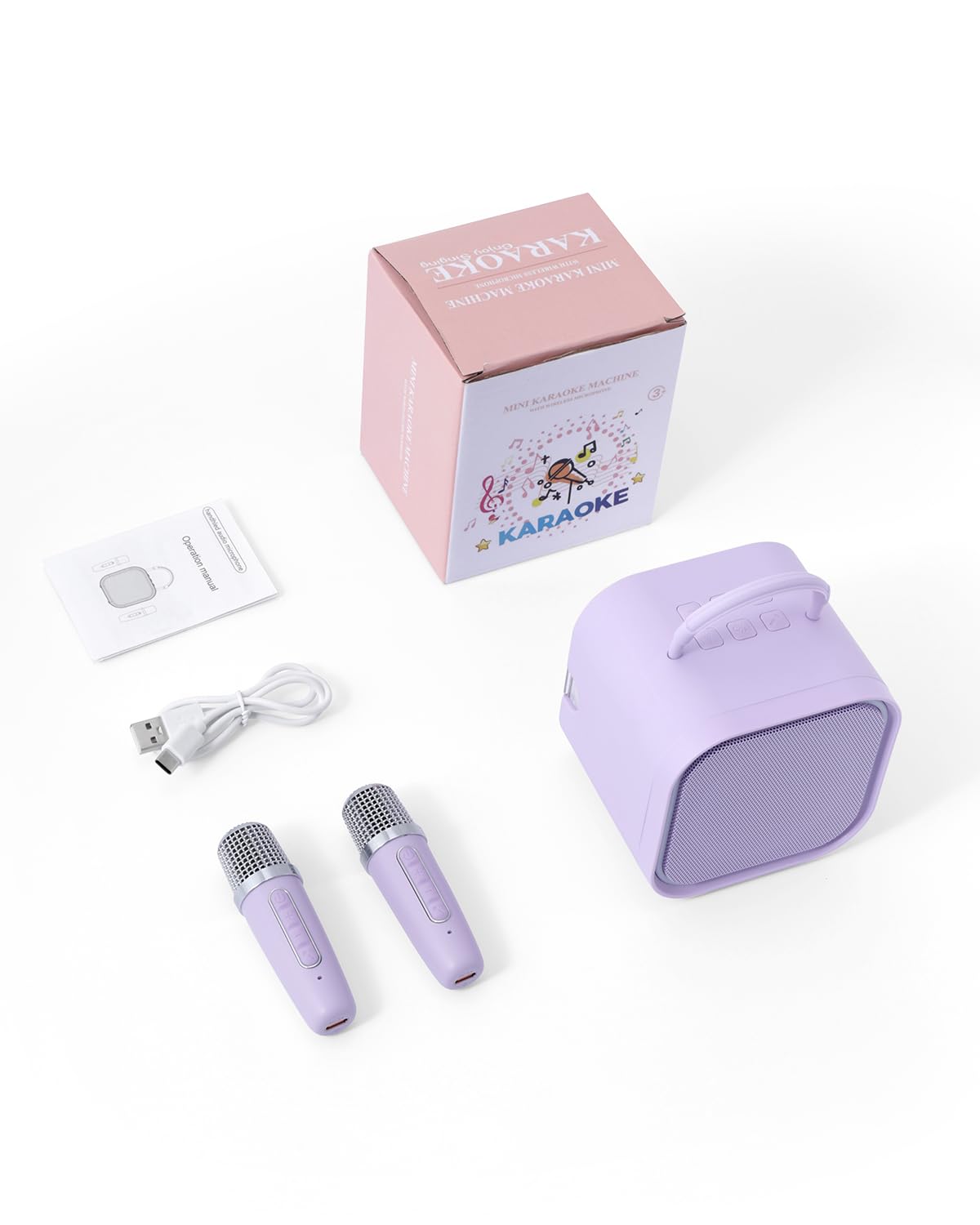 Mini máquina de karaoke, altavoz portátil de karaoke Bluetooth con 2 micrófonos inalámbricos, luces LED de fiesta, compatible con efectos de voz mágicos y entrada TF/AUX, para niños, adultos 8