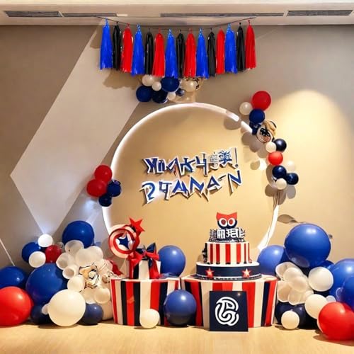 Image of Red Blue and Black Tassel Garland Banner Paper Tassels for Birthday Party Decorations,Pack of 15