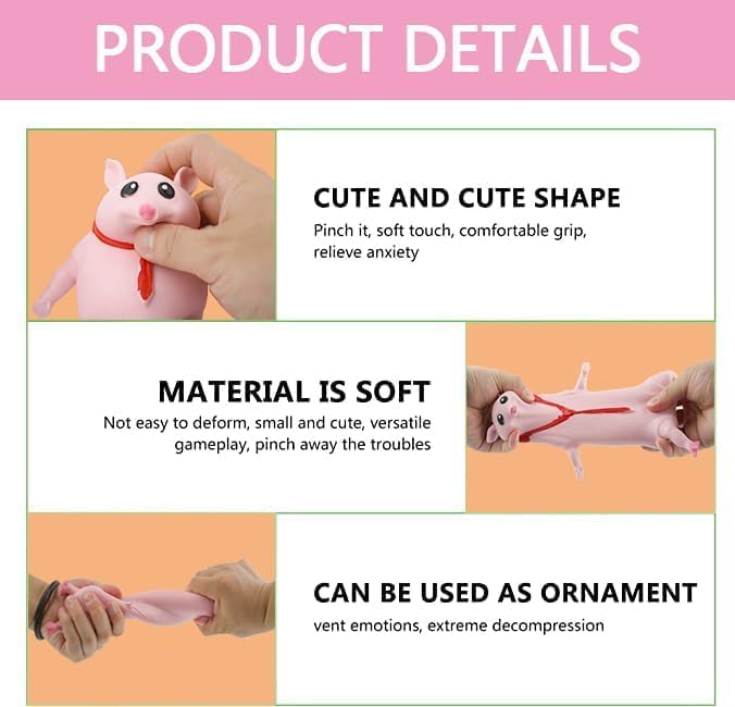 Miniatura 4 de Juguete de cerdo rosa para el estrés, divertido y lindo juguete blando de cerdo rosa, juguete de cerdo elástico para el estrés, juguete para aliviar