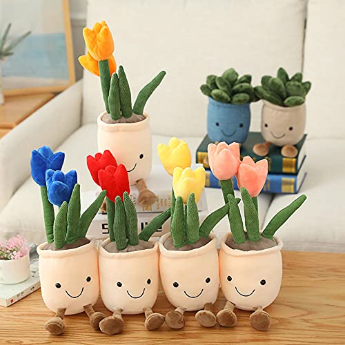 WUZHOU Tulip Plush Toy, 13.7" Flower Pot Stuffed Plushie Pillow Decoration, Soft Fluffy Toy Succulent Plants Friend Throw Pillow, Multicolor (Orange-Tulip) - Image 8