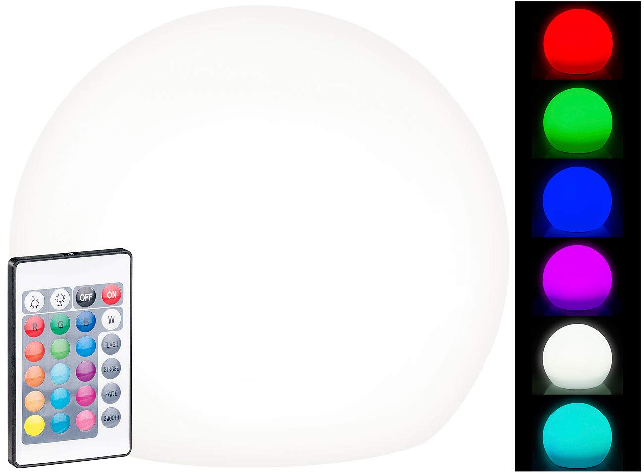 Lunartec Solarkugel Garten: 2er-Set Solar-LED-Leuchtkugel mit Fernbedienung, 60 Lumen,IP67,Ø20cm (Solarkugel mit Fernbedienung, LED Solarkugeln Garten, RGBW)