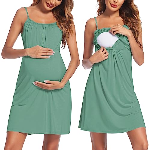 Image of Ekouaer Women's Nursing Nightgown Maternity Dress Breastfeeding Gown Full Slips Sleepwear