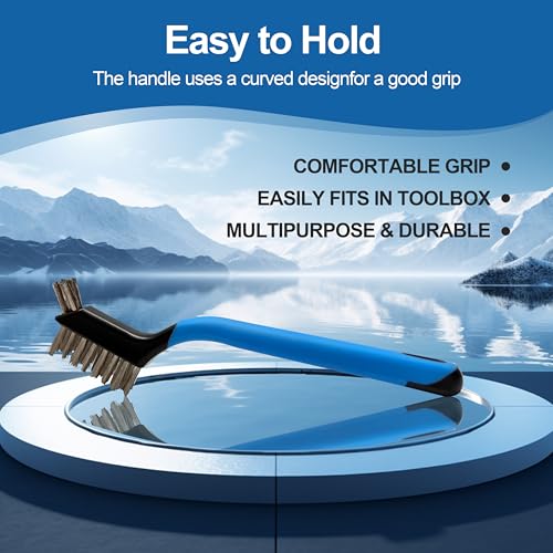 Image of Mini Wire Brush Set 6Pcs - Stainless Steel Wire with Curved Handle Grip for Rust, Dirt & Paint Scrubbing with Deep Cleaning