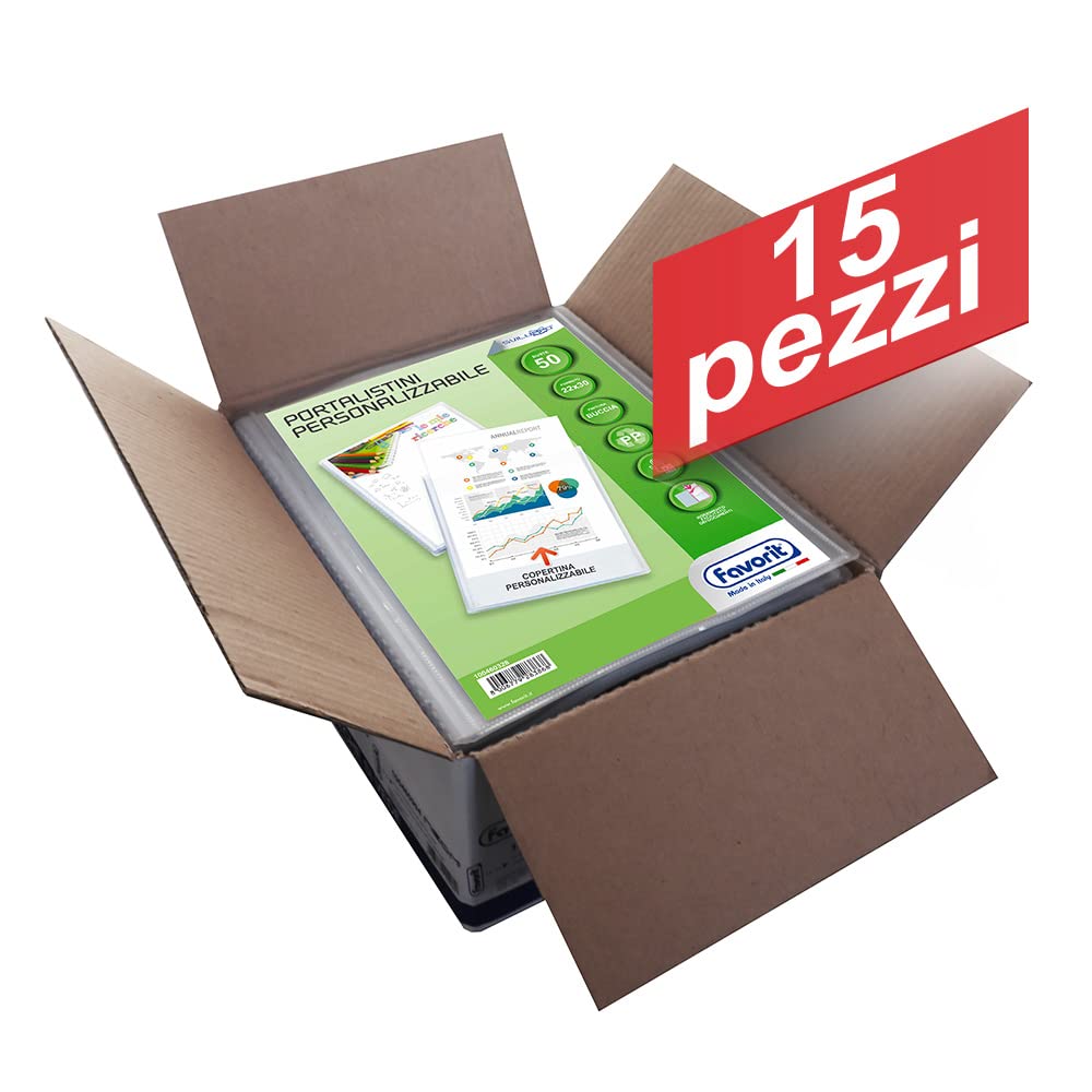 Favorit Box da 15 Portalistini Personalizzabili 50 Buste Buccia d'arancia, 22 x 30 cm, Trasparente