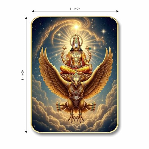 Image of SAF Lord Vishnu Garuda Wall Art with Table Top Stand & Wall Hanging Hole | Garudadev Vahana MDF Religious Painting for Mandir Home Decor