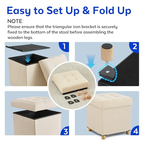 Image of BRIAN & DANY Ottoman with Storage, Square Small Storage Ottoman Foot Rest with Legs, Ottomans Foot Stool for Dorm, Living Room, Entryway 14.8 inchx14.8 inchx17.8 inch (Beige)