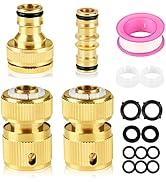 Brass Hose Connector, 4 Pack Garden Hose Tap Connector 1/2 inch and 3/4 inch 2-in-1 Outside Tap C...