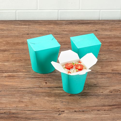 Bio Tek 3.2 x 2.9 x 4 Inch Food Containers, 50 Noodle Takeaway Boxes - Disposable, Sturdy, Turquoise Paper 16 Ounce Take Out Boxes, Round, For Hot Or Cold Foods - Restaurantware by Restaurantware - Image 6