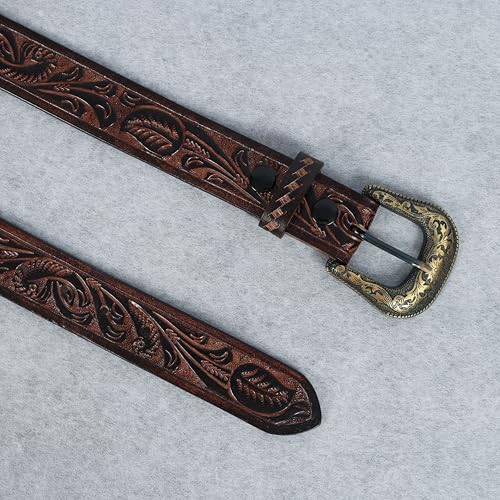Handmade Full Grain Leather Tooled Western Belt – Floral & Basketweave Design – Interchangeable Buckle3
