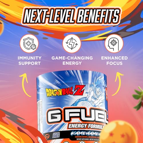 Image of G Fuel Dragon Ball Z Energy Drink Powder, Pre Workout Caffeine Mix for Gaming, Sugar Free Focus Amino, Vitamin + Antioxidants, 9.8oz (Strawberry Lychee, 40 Servings)