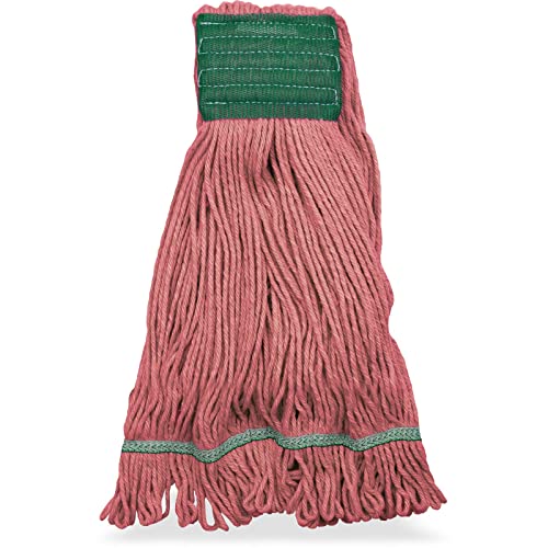 Image of SPARTA Flo-Pac Cotton Mop Head, Loop-Ended, Wide Band with 5 inch Green Band for Organized Cleaning, Medium, Red