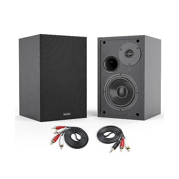 BESTISAN Bookshelf Speakers, 4 Inch Powered Bookshelf Speakers with Deep Bass, Bluetooth 5.0 Studio Monitor Speakers, 2.0 Neared Field Audio Speakers with 2 RCA Line Input, Set of 2 Black-New Model