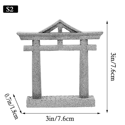 Image of livelyfish Japanese Fish Tank Decorations Asian Aquarium Decor Torii Gate Ornament Japanese Shrine Oriental Pagoda Aquarium Sandstone Bridge Statues Betta Fish Decorations for Tank, S2