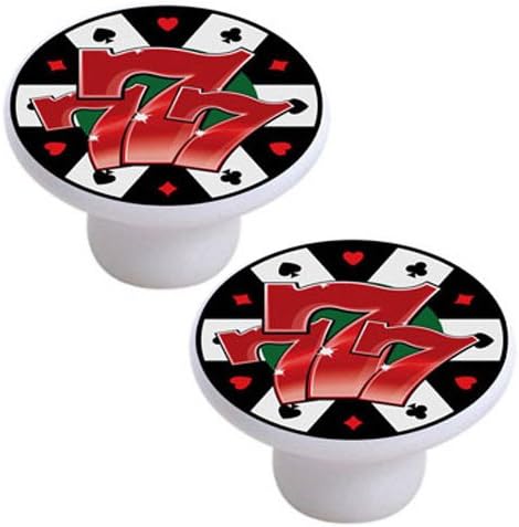 Set of 2 Casino Gambling 777 Ceramic Cabinet Drawer Knobs