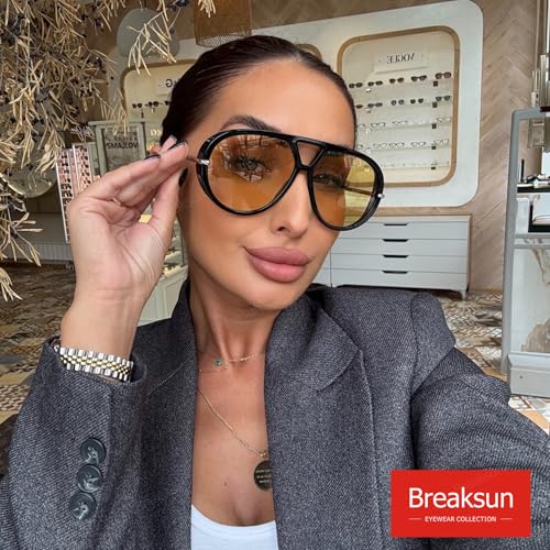 Women's Oversized Aviator Sunglasses Retro Trendy Shield Sun Glasses Big Orange lens Vintage Shades2