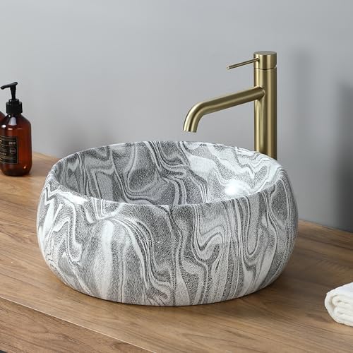 DILECI – Vasque Ronde Creuse Effet Gris Zébré Ø40 cm – Lavabo à Poser Design Contemporain – Finition Minérale Élégante – Idéal Salle de Bain...