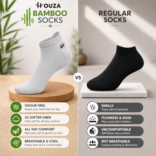 Image of HOUZA Bamboo Ankle Socks For Men | Anti-Bacterial, Breathable & Odour-Free | 3X Softer Than Cotton Socks | Ideal for Sports, Walking, Gym & Daily Wear | Sizes- (UK 7-10)