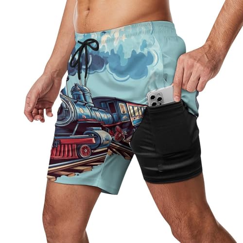 Train Mens Swim Trunks with Quick-Drying Lining Beach Shorts for Outdoor Sports2