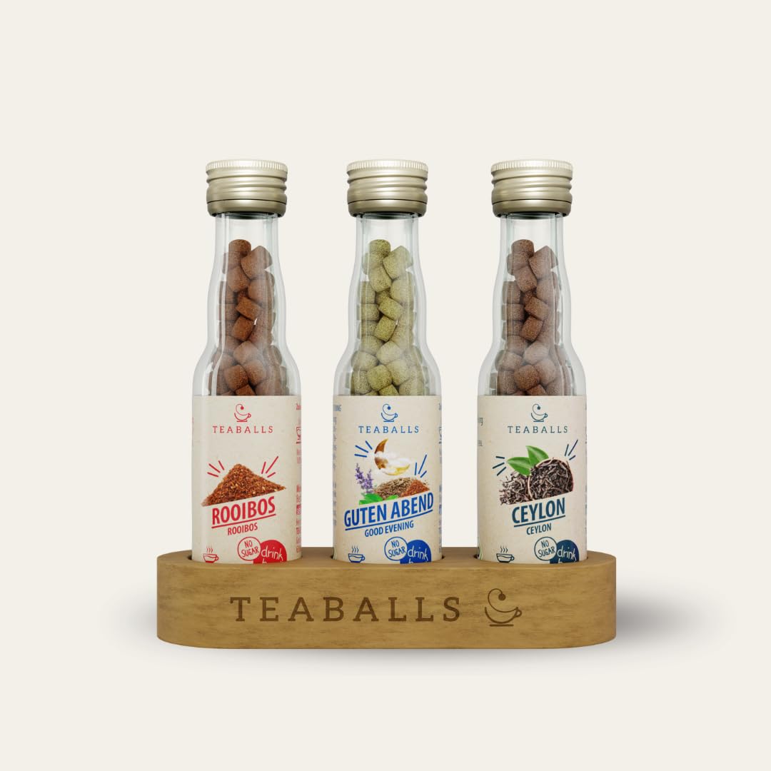 TEABALLS BIO – 3ER SET RELAX – Rooibos, Guten Abend, Ceylon – ca. 120 Tassen Tee – Bio-Tee ohne Beutel, nur mit heißem Wasser, zuckerfrei – Geschenkidee für Entspannung & Abendruhe