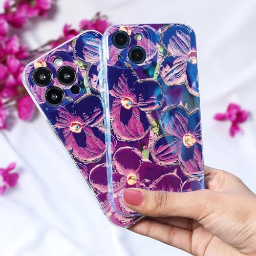 Image of PEEPERLY Back Cover Case for iPhone 13 Pro Max Soft TPU, Shockproof Protective Artful Edition Oil Painted Blossom Phone Case(Pink-Purple)