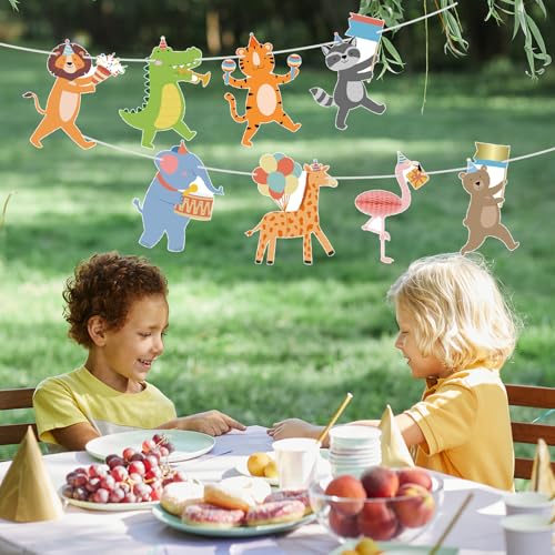 Image of Hooqict Party Animal Banner Animal Birthday Party Decorations Happy Birthday Garland Banner for Kids Girls Boys Zoo Carnival Decorations Supplies
