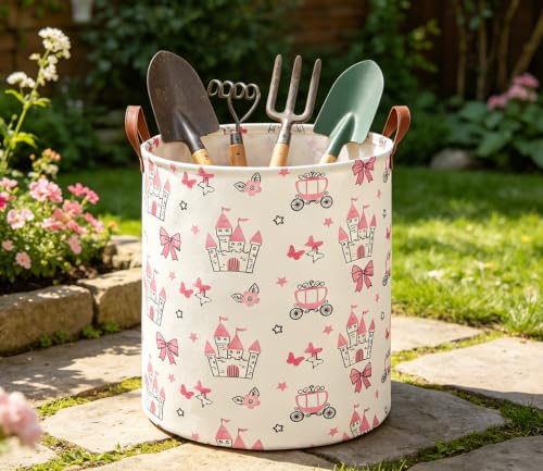 Image of 19.7 inch Laundry Basket,Dirty Clothes Hamper,Waterproof Storage Bin,Room Decor,Gift Baskets(Pink Princess)