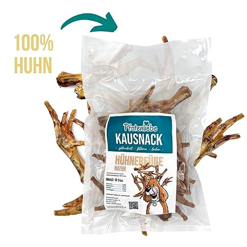 Pfotenliebe getrocknete Hühnerfüße für Hunde, 100% Huhn, knuspriger Hundesnack, 100g