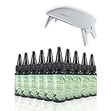 10x30ml Resina epoxi UV Cristal Transparente + Lámpara UV portátil, pegamento resina transparente curable con UV Kit de manualidades de joyas DIY para colgantes Pendientes Collares Pulseras