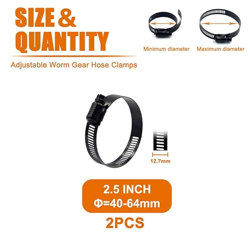 Ispinner 2Pcs 2.5 Inch Stainless Steel Adjustable 40-64Mm Size Range Worm Gear Hose Clamp thumb #1