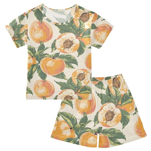 ALAZA Peach Retro Pajamas Set Short Sleeve Cotton Sleepwear Summer Pjs 2 Piece 5-14Y