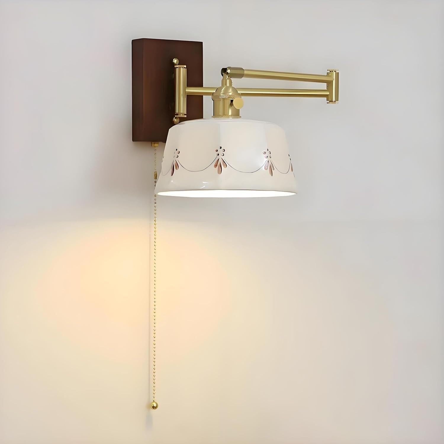 SXECAEPS Nordic Ceramic Wall Lamp Modern Rocker Arm Sconce Adjustable Reading Lighting Lantern for Bedroom Bedside Living Room Study Corridor Entryway Restaurant Mounted Lamp(B)