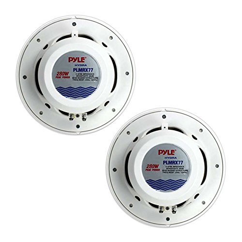 Pyle Dual 7.7'' Water Resistant Marine Speakers, 2-Way Full Range Stereo Sound, 280 Watt, White (Pair)