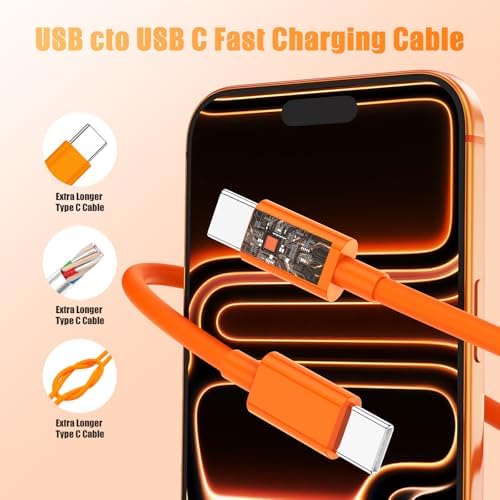 40W for iPhone 17 16 Pro Max Charger Fast Charging,2Pack USB C Fast Charger Block with Long 10FT+6FT C to Type C Cable for iPhone 17 Air/17E/17 16 15/16 15 Plus/17 16 15Pro/17 16 Pro Max(White+Orange) — view 7