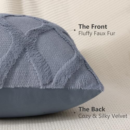 decorUhome Throw Pillow Covers 18x18 Inch Set of 2, Soft Plush Faux Fur Wool Blue Grey Couch Pillow Covers, Decorative Neutral Pillow Cases for Bed Sofa Living Room Home Decor