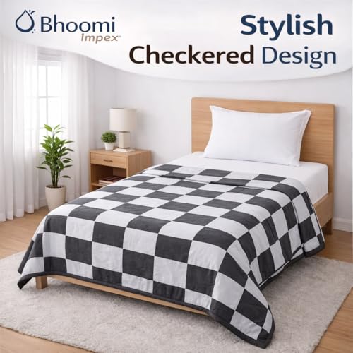 Image of Single Bed Dohar Classic Grey Checkered | Lightweight Summer Quilt | Soft Microfiber AC Blanket | Breathable All Season Comforter | Skin Friendly Bed Cover