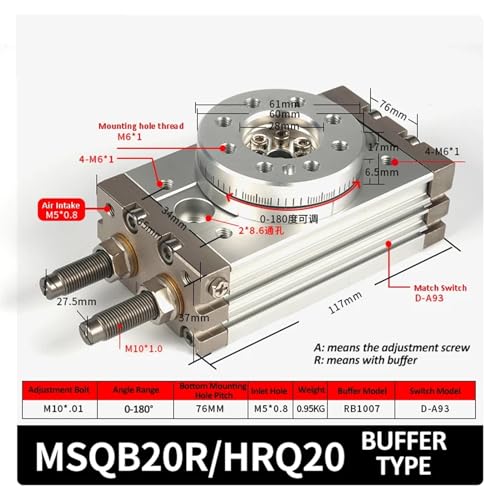 Vérin de table rotative pneumatique MSQB20R en alliage haute rigidité pour usine - 3