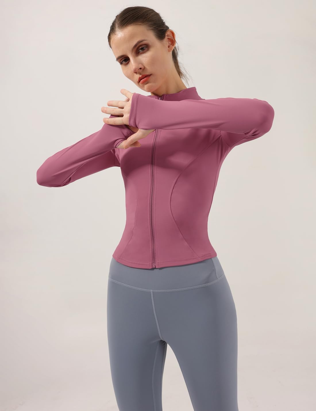 Locachy Women's Lightweight Stretchy Workout Full Zip Running Track Jacket with Thumb Holes