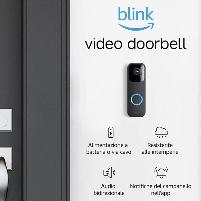 Immagine del prodotto Blink Video Doorbell | Audio bidirezionale, video HD, notifiche del campanello e di movimento nell’app, con integrazione Alexa | Installazione semplice via cavo o senza fili (nero)