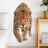 RAINBOW WSK Lifelike Leopard Animal Wall Decals Peel and Stick 3D Jungle Wild Animal Wall Sticker Cheetah Wall Mural Removable Vinyl Wall Decor for Bedroom Living Room FX-B358