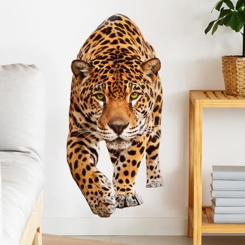 RAINBOW WSK Lifelike Leopard Animal Wall Decals Peel and Stick 3D Jungle Wild Animal Wall Sticker Animal Cheetah Wall Mural Removable Vinyl Wall Decor for Bedroom Living Room FX-B358