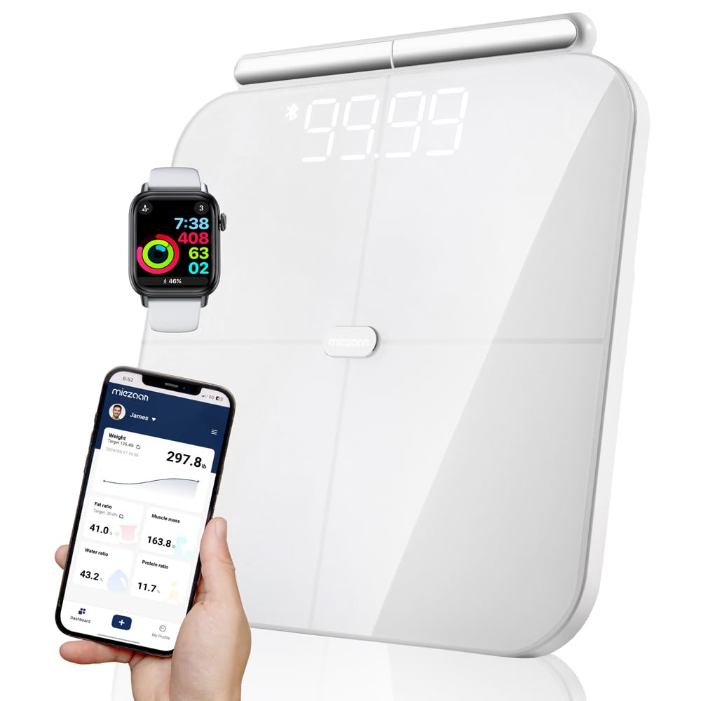 BodyPulse - Báscula inteligente de 8 electrodos para peso corporal - Báscula digital - 56 métricas - Báscula de baño con IMC, grasa corporal, mediciones de masa muscular - Elegible para FSA/HSA