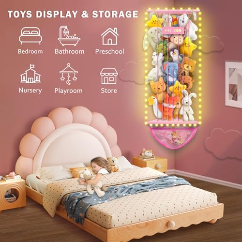 Stuffed-Animal-Storage-Wood-Corner-Stuffed-Animal-Organizer-Large-Plush-Toys-Holder-with-Corner-Bath-Toy-Organizer-Net-Bag-Led-Light-Adjustable-Length-Kids-Bedroom-Playroom-Organization-for-Boys-Girl Stuffed Animal Storage Wood Corner Stuffed Animal Organizer Large Plush Toys Holder with Corner Bath Toy Organizer Net Bag Led Light Adjustable Length Kids Bedroom Playroom Organization for Boys Girl