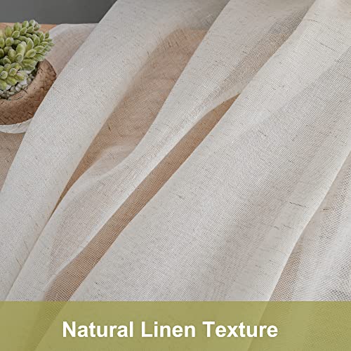 Xwzo Natural Linen Sheer Curtains For Bedroom, Light Filtering Grommet Semi Sheer Curtains For Living Room, Elegant Soft Privacy Curtains 2 Panels, Window Treatments With Tiebacks, W52Xl84 #TOP1