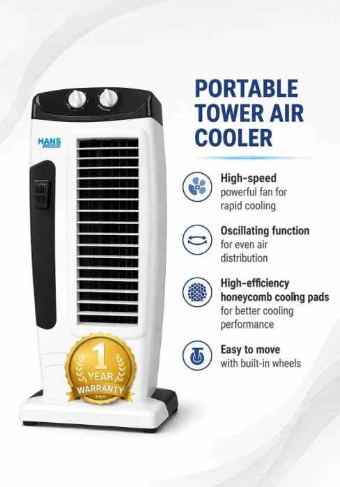 Image of Hans Lighting High-Speed Tower Fan 3 Speed Fan | 1 Year Warranty | 25ft Air Delivery with 1 Year Warranty Anti Rust 50 mm Tower Fan (White | Pack of 1)